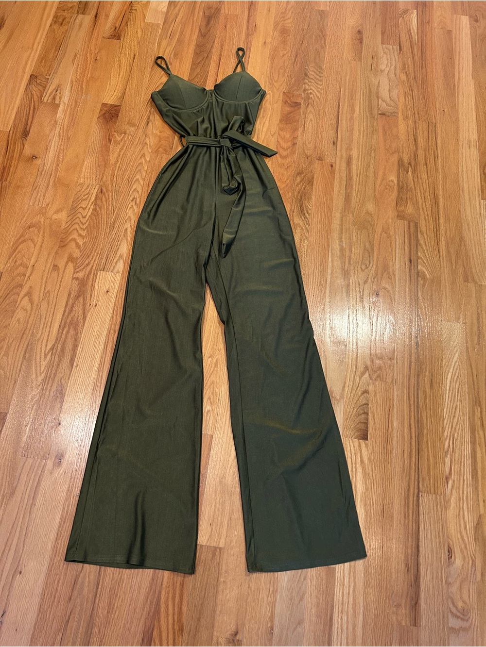 Olive Green Wide-Leg Tie-Waist Jumpsuit